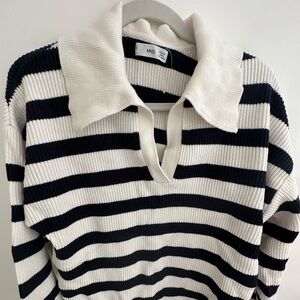 Mango striped sweater with collar! Size Medium